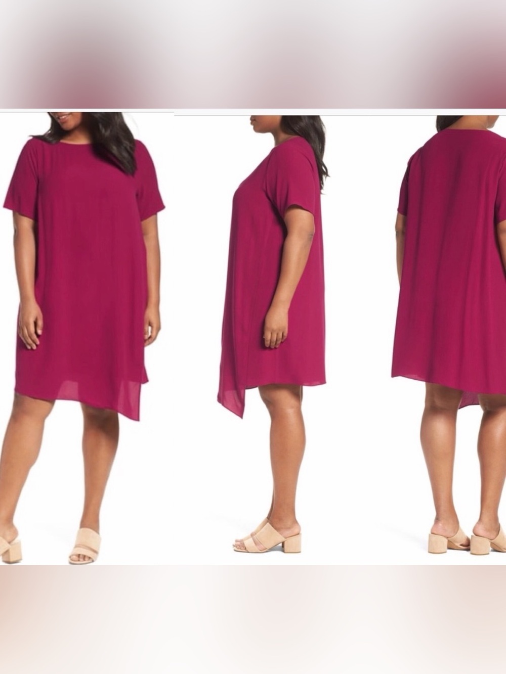 EILEEN FISHER Magenta Silk Georgette Crepe Asymmetrical Dress Size Small